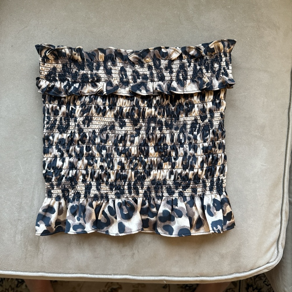 Leopard Print Smocked Tube Top